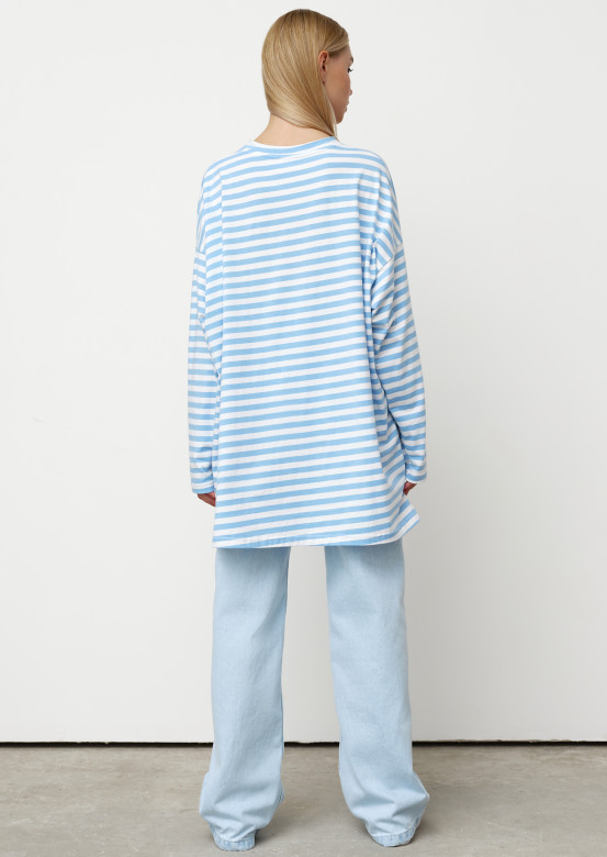 Blue striped mega oversize long sleeve top
